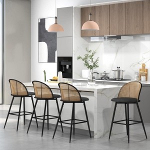TYBOATLE Bar Stools Set, 29" Rattan Swivel Barstools with Faux Leather, Boho Mid-Century Modern Upholstered Bar Chairs for Kitchen Island - 1 of 4