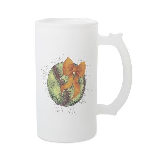 Elanze Designs Freezable Beer Stein Mug With Thumb Grip Handle, 16 Ounce Frosted Glass, Softball With Orange Bow - 1 of 1