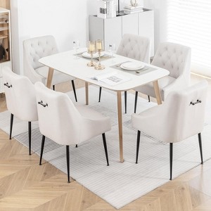 DYHOME Modern Dining Chairs Set of 6, Mid Century Kitchen Dining Chairs with 5.12” Cushions, Upholstered Dining Chairs with Back Pull Rod - 1 of 4