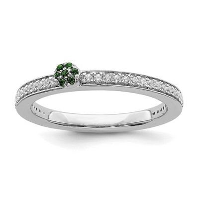 Black Bow Jewelry 14k White Gold, Created Emerald & 1/8 Ctw Diamond Stackable Ring