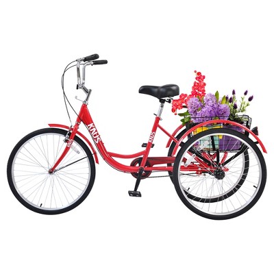 Adult Tricycles For Women and Senior, 24-Inch Adult Trikes With Large Shopping Basket And Adjustable Seat, Steel Frame Trike For Family Picnic