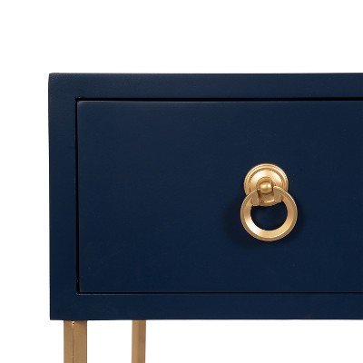 Navy Blue and Gold Rectangular Tea Table with Storage Drawer