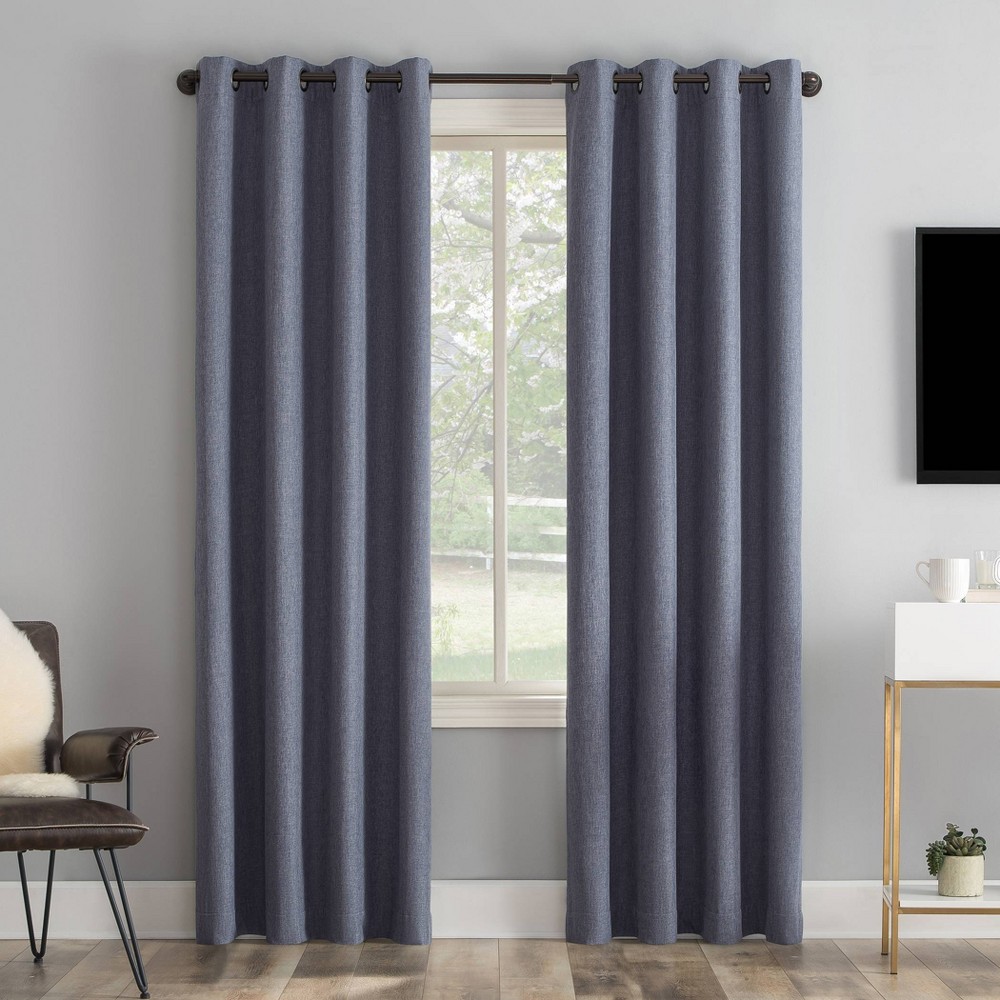 63"x50" Tyrell Tonal Textured Draft Shield Fleece Insulated 100% Blackout Grommet Top Curtain Panel Dark Blue - Sun Zero