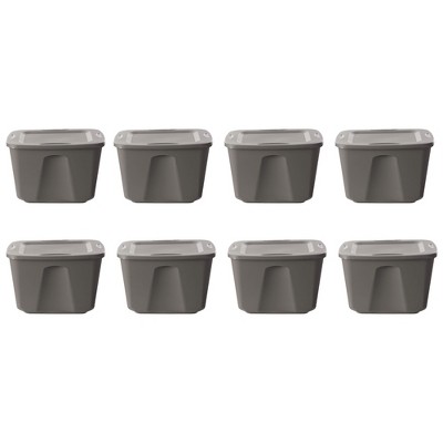 Homz 18-Gallon Stackable Heavy Duty Plastic Storage Tote Containers with Secure Snap-On Lids for Organizing Home and Office Areas, 8 Pack