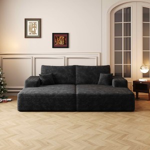 MAYEERTY 135" Large Modular Sofa Black - 135" 6-Seat, Corduroy, Sofa Bed, No Assembly, for Apartment/Living Room - 1 of 4