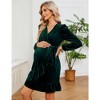 Marternity Velvet Dress Wrap V Neck Puff Long Sleeve Ruffle Midi Dress with Belt Baby Shower Photoshoot - 2 of 4