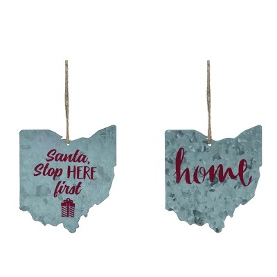 Transpac Galvanized Metal Ohio Ornament Set of 2 Christmas Home Decorations