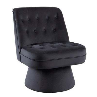 Beautyolove Black Velvet Upholstered Button Tufted Swivel Barrel Chair Accent Chair with Solid Wood Frame