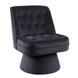 Beautyolove Black Velvet Upholstered Button Tufted Swivel Barrel Chair Accent Chair with Solid Wood Frame - 1 of 4