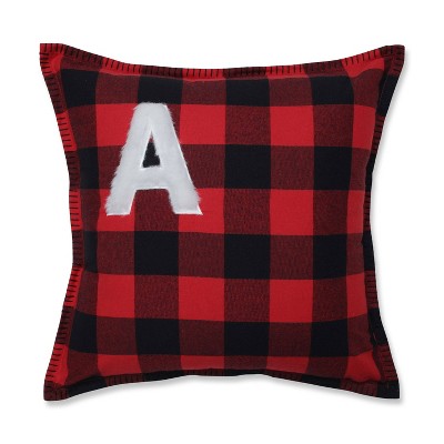 17"x17" Buffalo Plaid 'A' Throw Pillow Red/Black - Pillow Perfect