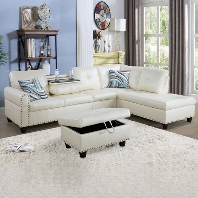 3-Piece L-Shaped Combination Sofa Set, Ginger Semi Pu Synthetic Leather Sofa