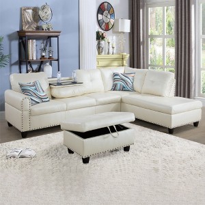 3-Piece L-Shaped Combination Sofa Set, Ginger Semi Pu Synthetic Leather Sofa - 1 of 4