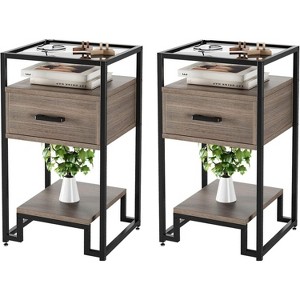 Acekool 2-Pack Nightstands with Storage Drawer & Shelves, Tempered Glass Top & Steel Frame Bedside Tables for Bedroom, Dorm - 1 of 4