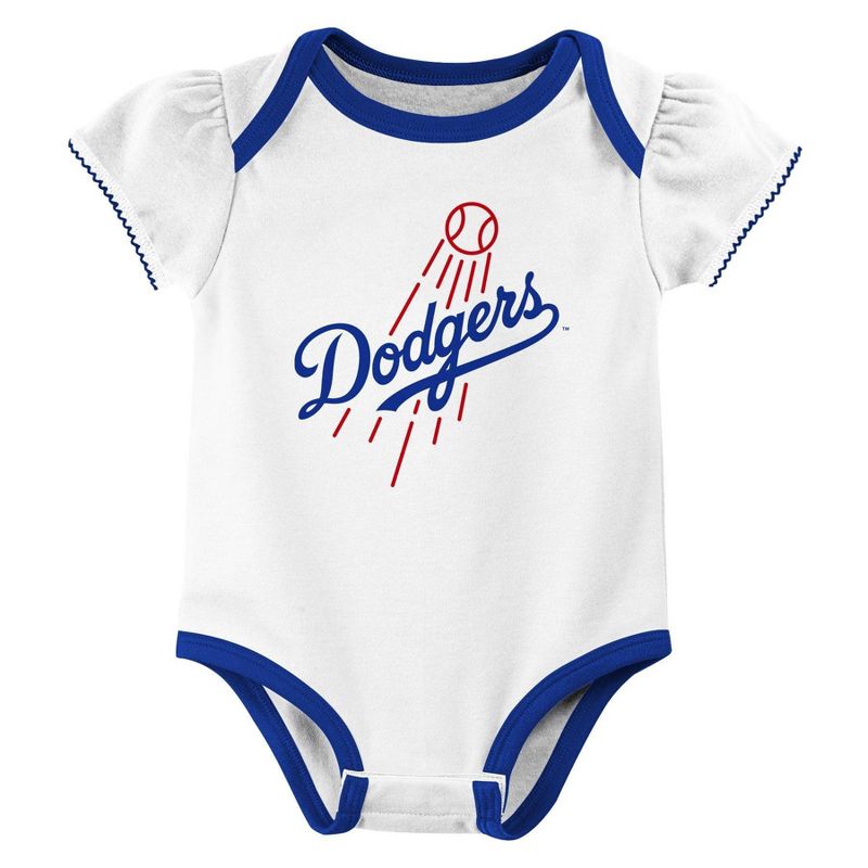 MLB Los Angeles Dodgers Infant Girls&#39; 3pk Bodysuit, 2 of 5