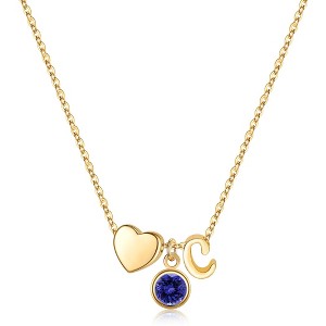 Turandoss 18K Gold Initial Heart Necklace for Women Girls - December Tanzanite Birthstone Pendant Necklace, Jewelry for Women, Birthday Gifts, 16+2In - 1 of 4