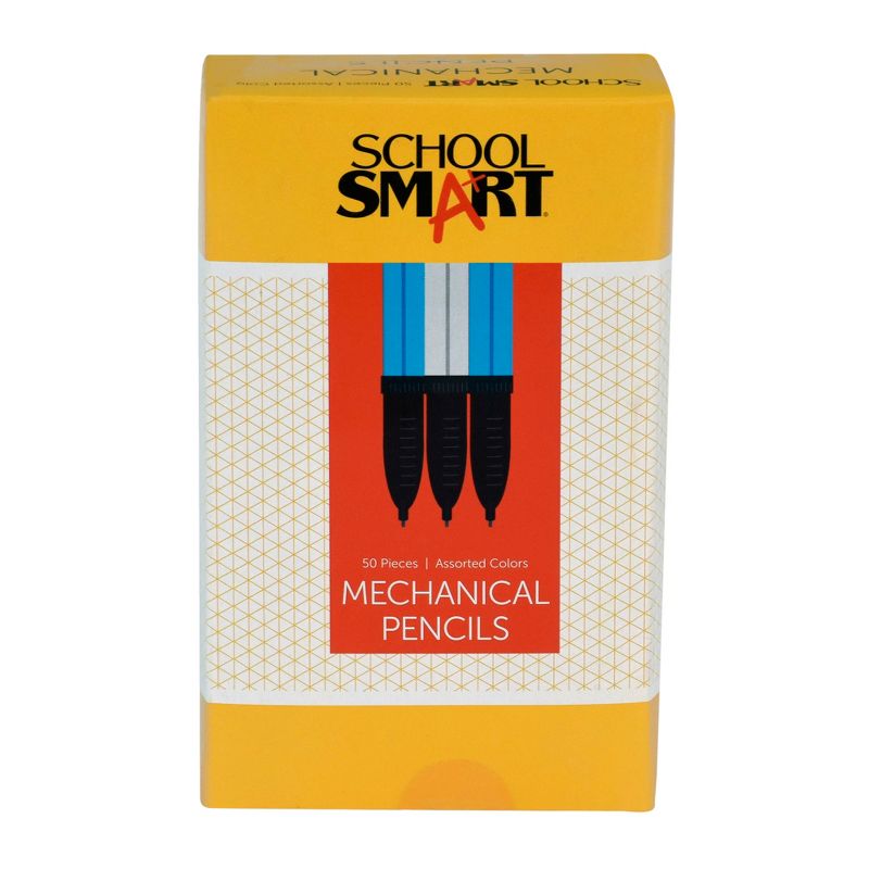 School Smart Mechanical Pencils with Eraser, 0.9 mm Tip, No 2 Lead, Assorted Colors, pk of 50, 1 of 5