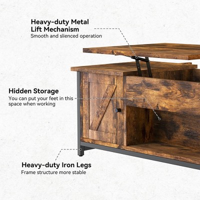 Rustic Brown Lift-Top Coffee Table with Storage Drawer and Cabinet