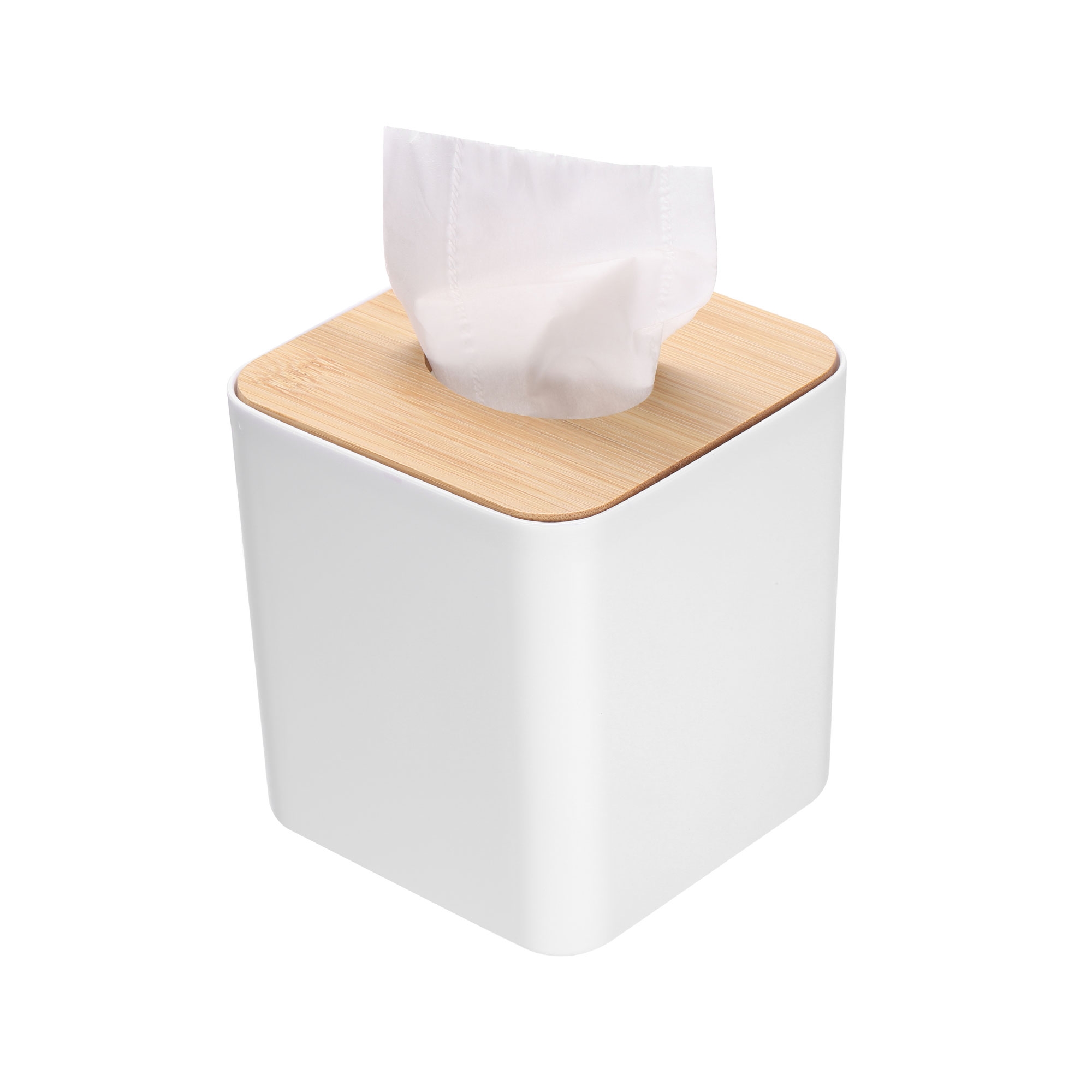 Unique Bargains Square Holder Tissue Cube Box Cover with Bamboo Lid 1 Pc White 5.1 x 5.1 x 5.5 inch