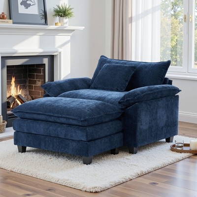 Busaurus Oversized Chenille Accent Chair with Ottoman