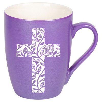 Elanze Designs Cross Leaf Passion Purple 10 ounce New Bone China Coffee Cup Mug