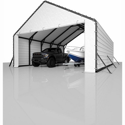 Heavy Duty Metal Carport, Front And Back Door Panels with Zippers Tarp, Patio Outdoor Workshop