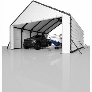 Heavy Duty Metal Carport, Front And Back Door Panels with Zippers Tarp, Patio Outdoor Workshop - 1 of 4