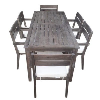 TiramisuBest 7-Piece Patio Dining Set for 6 - 70.8" Rectangle Table, Removable Cushions, Gray+Beige Fabric for Backyard/Garden/Poolside