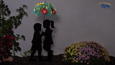 Solar Powered Multicolor Metal Girl and Boy Silhouette Statue