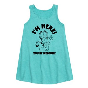 - Garfield - I'm Here Youre Welcome Graphic Sleeveless Aline Dress - 1 of 3