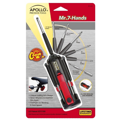 Multi Screwdriver Hand Tool 2 Set APOLLO TOOLS Original Mr 8 Screwdrivers in 1 Tool with Worklight and Flashlight All In One Patented Screwdriver DT1719 7-Hands 