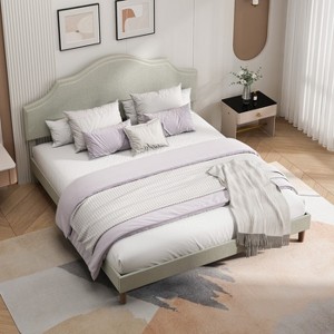 KWPZQEB Queen/King Size Bed Frame with Adjustable Headboard, Linen Fabric Padded Upholstered Platform Bed, No Box Spring Needed, Easy Assembly - 1 of 4