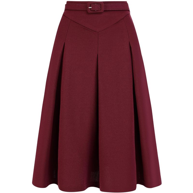 Allegra K Women's Belted Waist Casual Knee Length Pleated A-Line Skirt, 1 of 6
