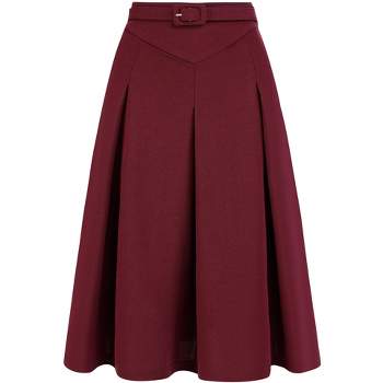 Allegra K Women's Belted Waist Casual Knee Length Pleated A-Line Skirt