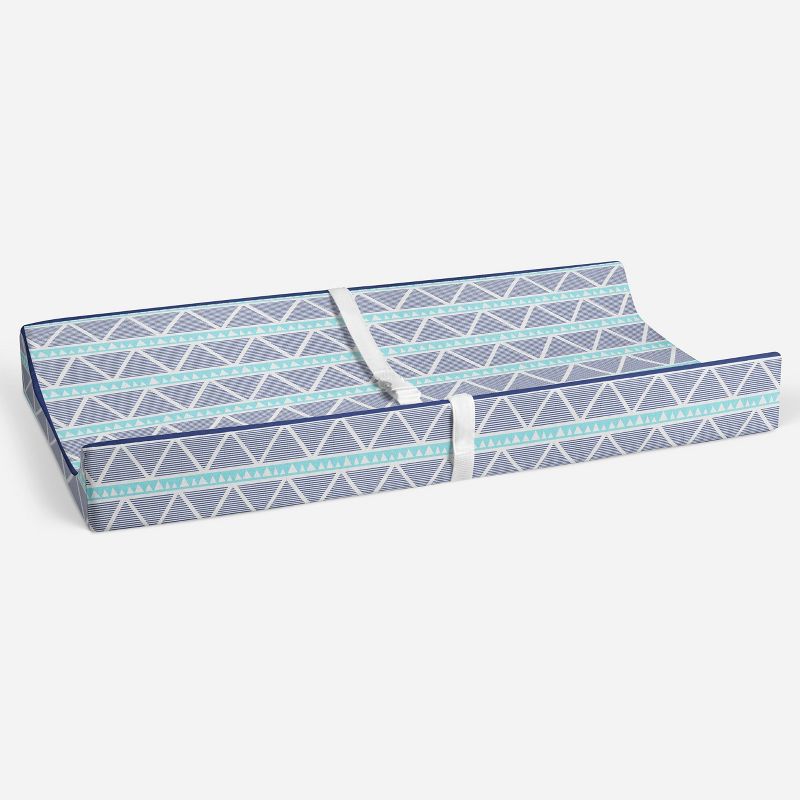 Bacati - Liam Aqua/Navy Large Triangles Quilted Muslin Changing Pad Cover, 4 of 10