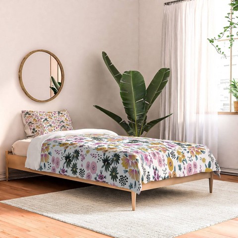 Deny Designs Queen/Full Ninola Design Artful Little Flowers Summer Comforter Set - Deny Designs: Lightweight Reversible Floral Bedding