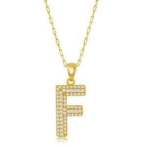 Bella Silver Sterling Silver Micro Pave CZ Block Initial w/Paperclip Chain Gold Plated 18" Pendant Necklace - 1 of 2