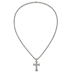 Chisel Stainless Steel Polished with Cubic Zirconia Fancy Cross Pendant on a 24" Wheat Chain Necklace - 1 of 4