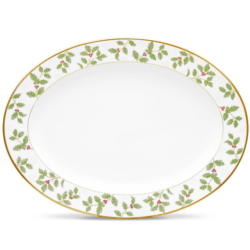 Noritake Holly and Berry Gold Large Oval Serving Platter, 1 of 4