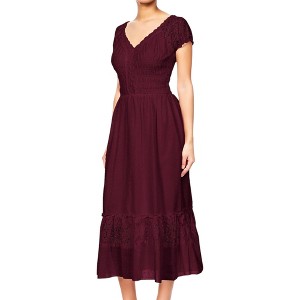 Anna-Kaci Women's Boho Inspired Lace Cap Sleeve Lace Trim Ruffle Flared Hem Maxi  Dress - 1 of 4