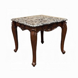 Royal Hampton Side End Table, Rectangular 28 Inch Marble, Cherry Brown Wood - 1 of 1