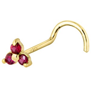 Jewelry Avalanche 3-stone Ruby Screw Nose Stud 22G Solid 14K Gold - 1 of 4