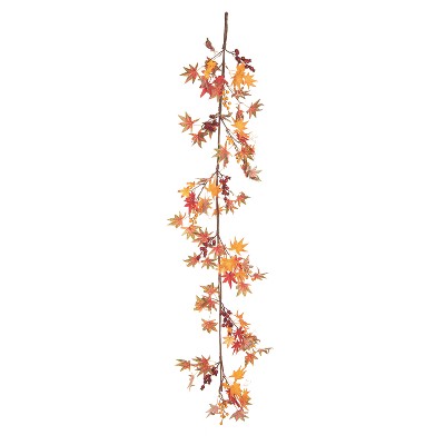 Transpac Fabric 60 in. Orange Harvest Gathered Leaves Garland