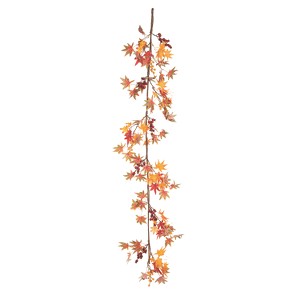 Transpac Fabric 60 in. Orange Harvest Gathered Leaves Garland - 1 of 2