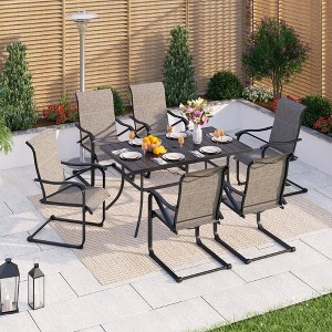 Captiva Designs 7pc Patio Dining Set with Steel Frame Rectangle Table & C-spring Sling Chairs - 1 of 4