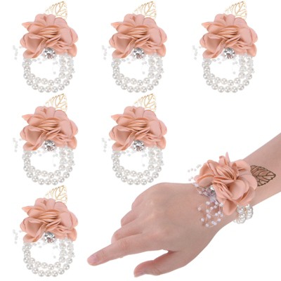 Unique Bargains Artificial Floral Decorative Wrist Corsage Bracelet Rose 6 Pcs