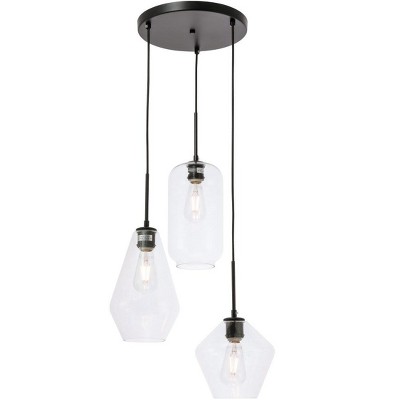Gene Black and Clear Glass 3-Light Adjustable Pendant