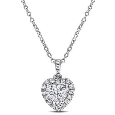 EVERLY JEWELRY | Sterling Silver 1 1/8 CT TGW Heart and Round-Cut Lab-Grown Diamond Halo Pendant with Chain, 17-inch