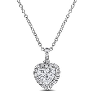 EVERLY JEWELRY | Sterling Silver 1 1/8 CT TGW Heart and Round-Cut Lab-Grown Diamond Halo Pendant with Chain, 17-inch - 1 of 4