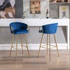 30" Velvet Bar Stools Set of 2 with Chrome Footrest and Metal Legs for Kitchen, Dining, or Bar - 2 of 4