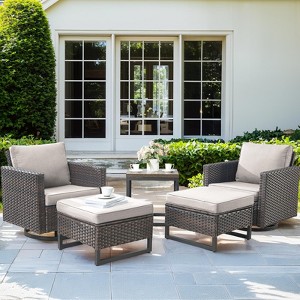 Buenhomino Patio Furniture Set Outdoor High Back Swivel Rocker Patio Chairs, 5PCS Wicker Conversation Set for Deck Yard and Poolside - 1 of 4